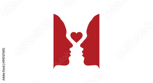 Two red silhouettes facing each other forming a heart shape