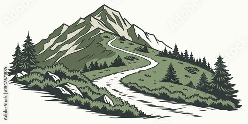 A mountain landscape with a river and trees Vector