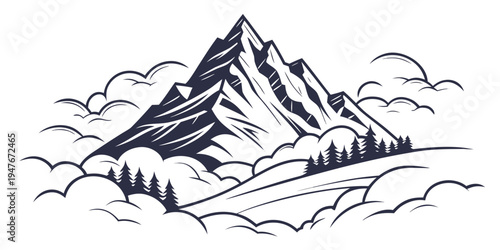 A mountain peak rising above the clouds Vector