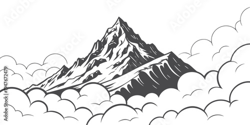 A mountain peak rising above the clouds Vector
