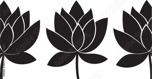 Black and white lotus flower vector illustration, floral design element eps silhouette
