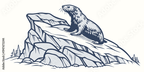 A seal sitting on a pile of rocks Vector