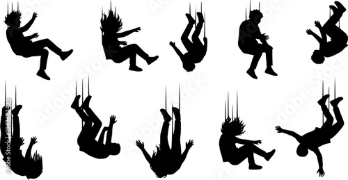 vector silhouette falling from a height. silhouette design of falling person. people fall as if they are experiencing depression, a mental disorder