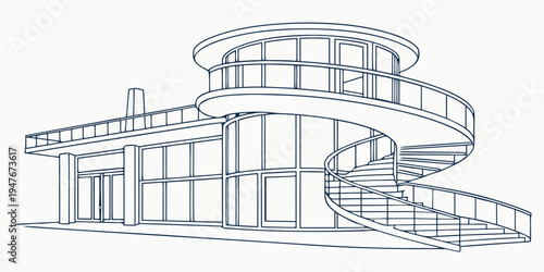 A large modern house with a spiral staircase Vector