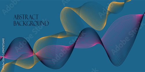Abstract wave element for design. Digital frequency track equalizer. Stylized line art background. Vector illustration. Wave with lines created using blend tool. Curved wavy line, smooth stripe.