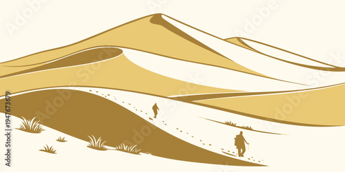 A large sand dune in the desert with a few trees Vector