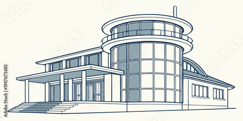 A large building with a round tower Vector