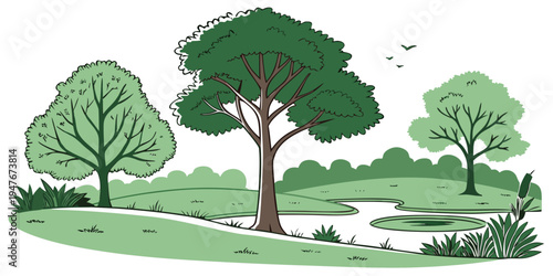 A group of trees standing next to each other Vector