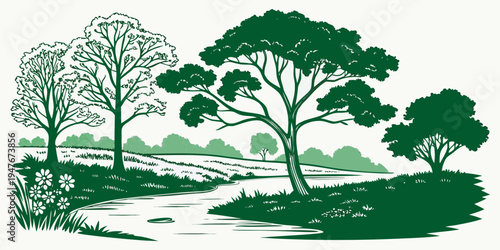 A group of trees on a hill Vector