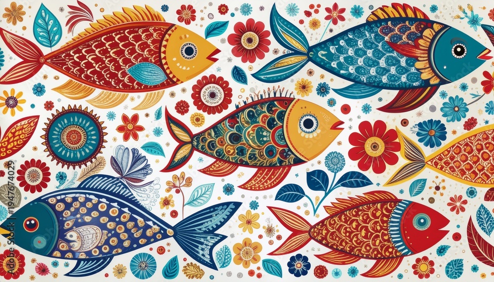 Naklejka premium Abstract Folk Art Pattern