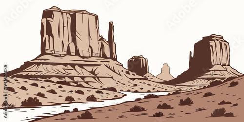 A desert landscape with large rock formations Vector