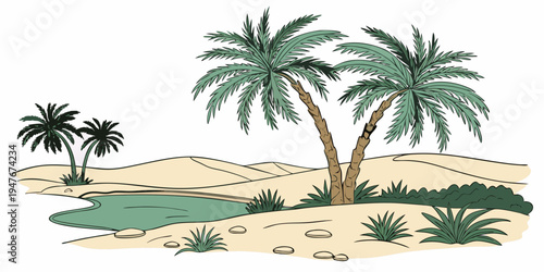 A group of palm trees on a sandy beach Vector