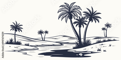 A group of palm trees on a sandy beach Vector