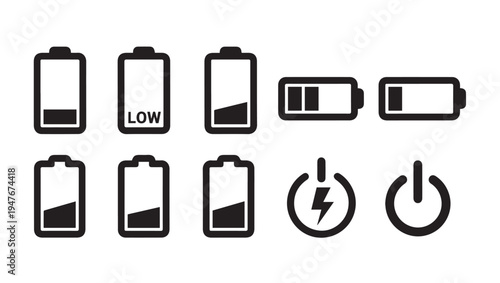 Battery Level Icons and Power Symbols Collection Clean Line Art for Energy Status