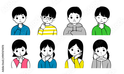 小学生の上半身アイコンイラスト素材（ネガティブ）