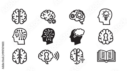 Brain Icons Set: Intelligence Technology Ideas Knowledge Learning Mind