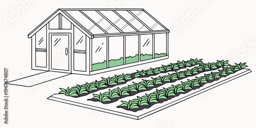 A small greenhouse with plants growing inside Vector