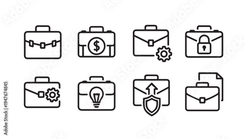 Business Briefcase Icons Set: Finance Security Ideas and Workflow Icons