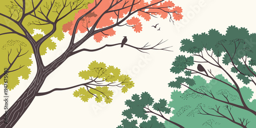 Colorful trees with changing leaves in autumn Vector
