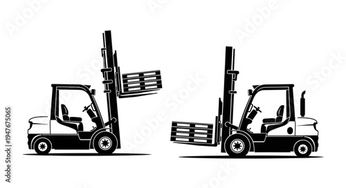 Two forklifts lifting and moving pallets of goods.