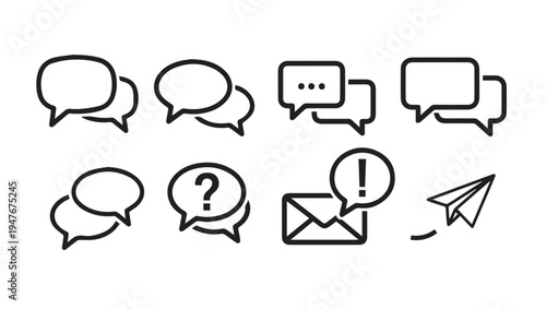 Chat Icons Collection: Speech Bubbles Email Question Exclamation Paper Plane Vector Graphics