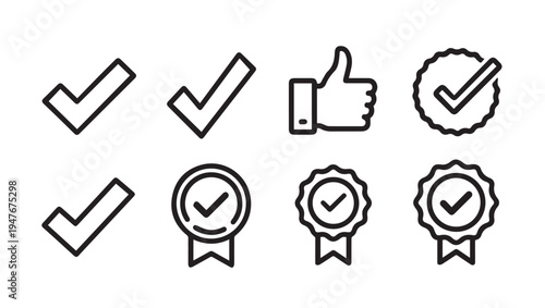 Checkmarks and Badges Icons Set Approval and Success Symbols Stock Icons