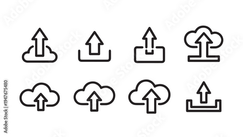 Cloud Upload Icons SetData Transfer and Storage Symbols Vector Icons