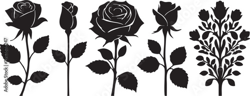 Rose vector silhouette set: floral designs, flower clip art, svg, png eps