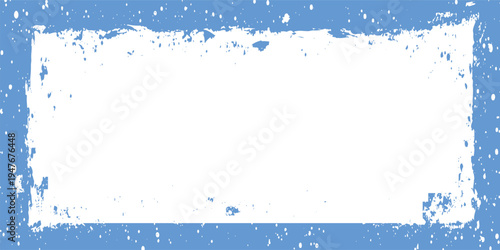 Rectangular frame with distressed blue paint splatter edges and white center