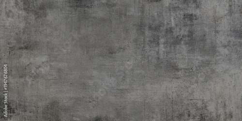 Dark grey concrete wall texture with weathered cement surface includes natural imperfections, cracks, and dark atmospheric stains for urban-style designs, architectural mockups.	