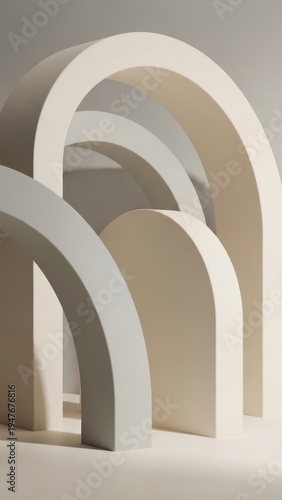 Softly lit set of nested arch arches in neutral tones.