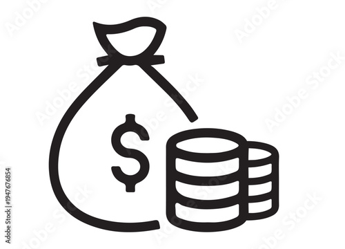 Finance  silhouette Icons, money signs. Moneybag Coins silhouette icon