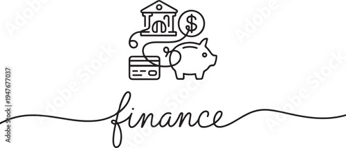 bank, money, finance, financial, payment, data, savings, economic, credit with an inscription, lettering, handwritten. one line art icon drawing vector