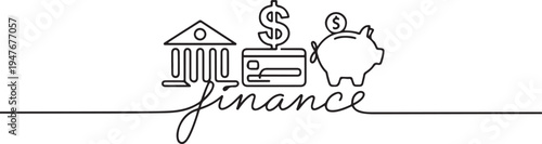 bank, money, finance, financial, payment, data, savings, economic, credit with an inscription, lettering, handwritten. one line art icon drawing vector