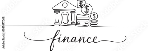 bank, money, finance, financial, payment, data, savings, economic, credit with an inscription, lettering, handwritten. one line art icon drawing vector