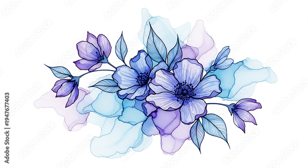 Obraz premium Elegant hand painted botanical arrangement with ink line art details