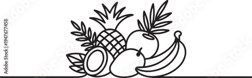 Fresh tropical fruitage concept for fruit garden icon. one line art icon drawing vector