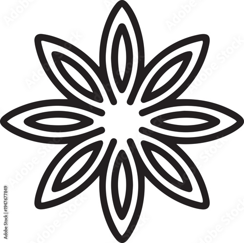 Star anise for food and cooking. one line art icon drawing vector