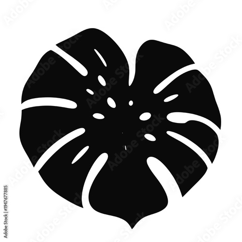 Black monstera leaf silhouette isolated on transparent background, round tropical plant vector element