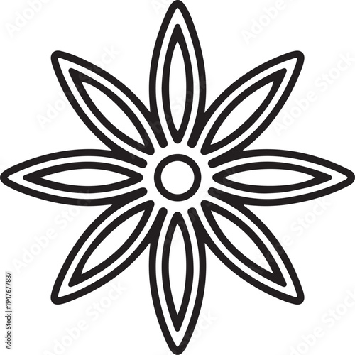 Star anise for food and cooking. one line art icon drawing vector