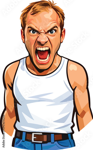 073-12-Angry man screaming with an open mouth, expressing aggression and intense emotion