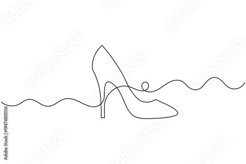 Minimalist High Heel Shoe Continuous One Line Drawing Elegant Fashion Footwear outline Vector Illustration