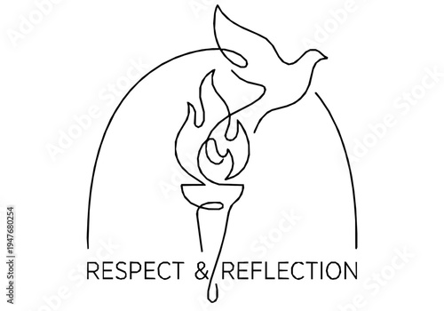 Remembrance Day Monoline Background with Memorial Torch and Dove