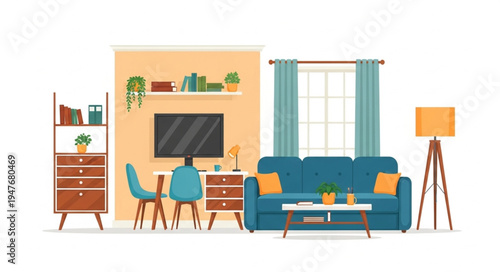 Modern Living Room Interior Design with Furniture and Decor.