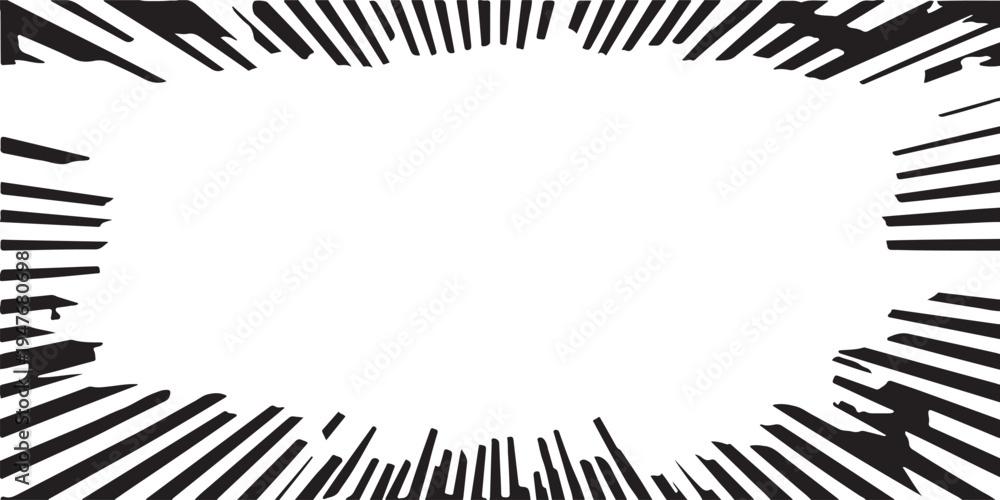 Naklejka premium Black and white hand drawn radial sunburst frame with rough ink strokes