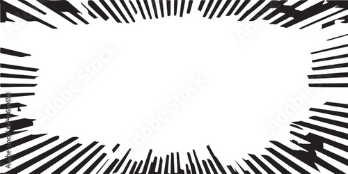 Black and white hand drawn radial sunburst frame with rough ink strokes