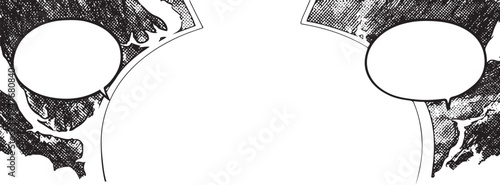 Black and white manga style page border with two empty speech bubbles for dialogue text