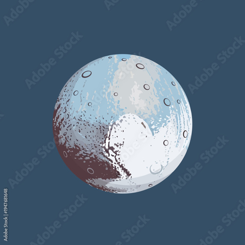 An artistic illustration of a celestial body, possibly a dwarf planet, with a detailed surface.