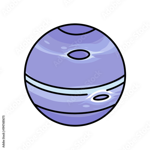 Illustration of Neptune, a blue planet with atmospheric bands and oval dark spots.