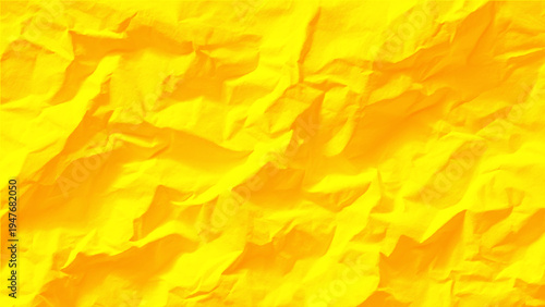 Yellow crumpled paper texture background with creases